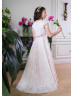 Cap Sleeves Ivory Lace Flower Girl Dress With Rose Lining